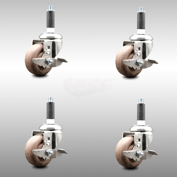 Service Caster 3.5 Inch 316SS High Temp Glass Filled Nylon 3/4 Inch Stem Caster Set Brake SCC SCC-SS316EX20S3514-GFNSHT-TLB-34-4 - main